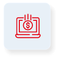 icon depicting a laptop with a dollar symbol and downward lines suggesting online payments digital transactions or financial technology